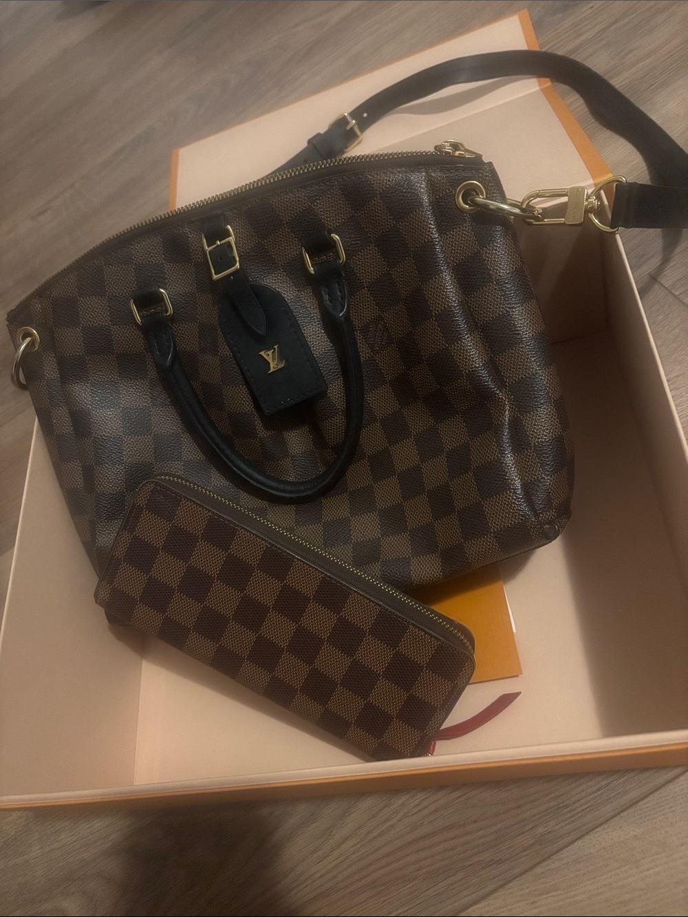 Louis Vuitton Brown Damier Ebene Satchel with Wallet